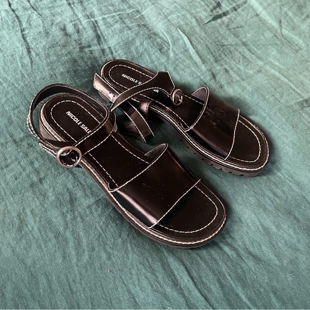 Nicole Saldana Lou Sandals in Black Patent